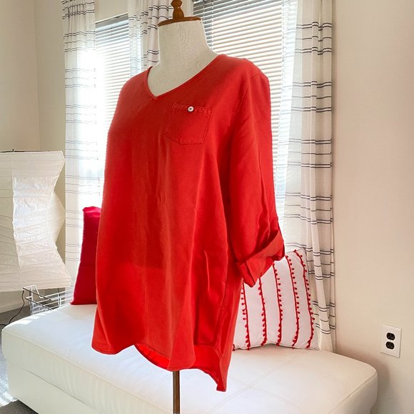 Soft Surroundings Tencel Tunic in Red Orange Long Sleeved Top NEW US Small - Picture 3 of 10